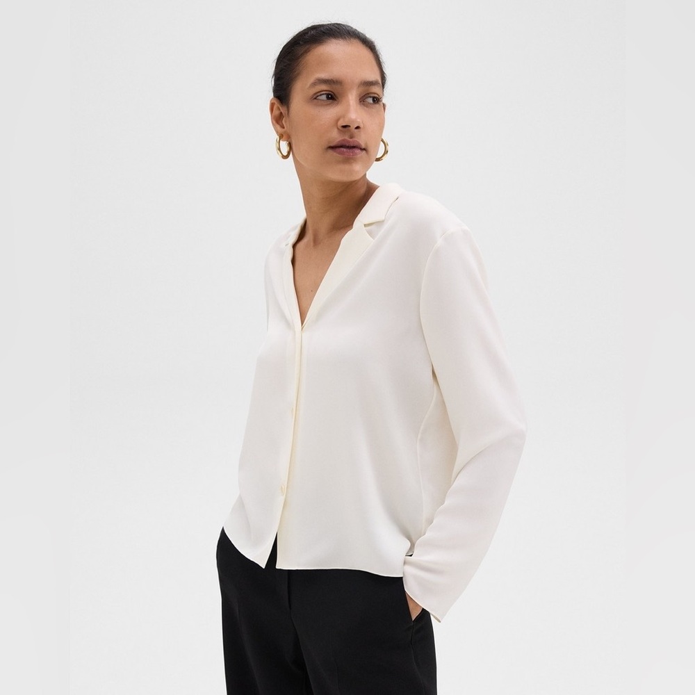 Theory Women's Cream Button Down Blouse
